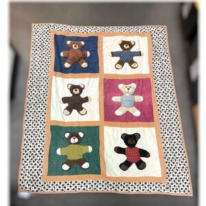 Vintage 3D Teddy Bear Quilt Crib Blanket Play Mat Wall Hanging Decor Cottagecore